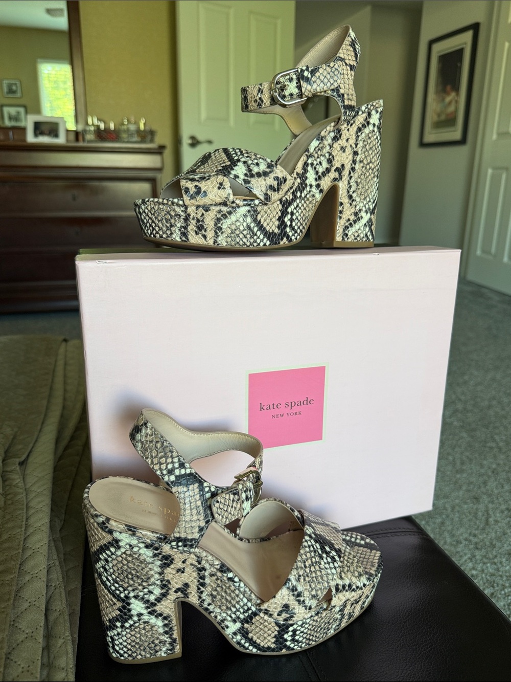 kate spade Pink Snake-Print Platform Sandal with Chunky Heel - Picture 6 of 9